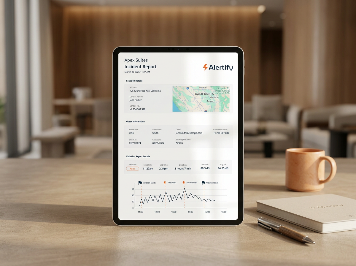Dashboard delle prove documentali Alertify con report di un incidente
