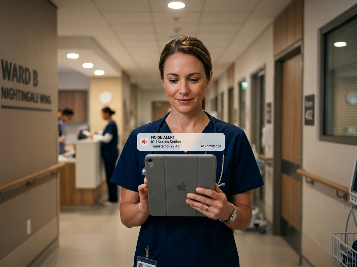 Monitor del rumore per centri medici che avvisa il personale clinico per reparto, sala operatoria o piano